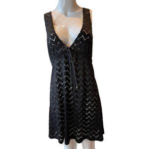 J Valdi Womens Sheer Chevron Swimsuit Cover-Up Sleeveless Black Size Medium